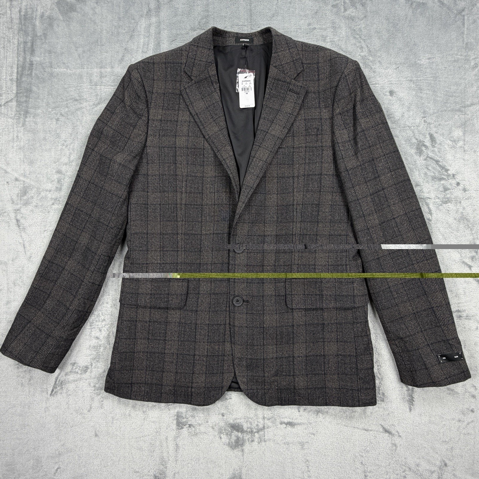 Express Mens Blazer 40r Slim Fit Brown Plaid Wool Stretch Sport Coat Nwt $348